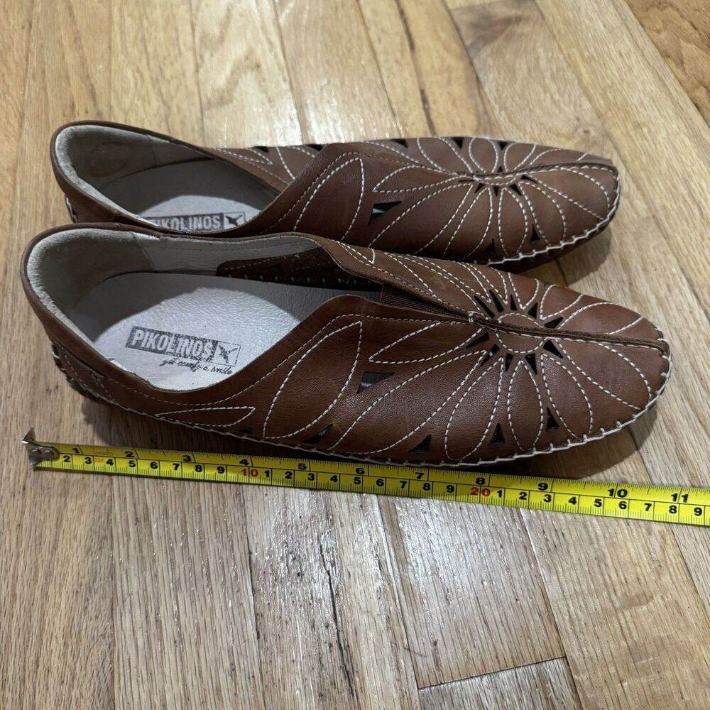 Pikolinos Jerez Flats Womens 39 Brandy Leather Cutout Floral Slip On Comfort - Picture 3 of 7